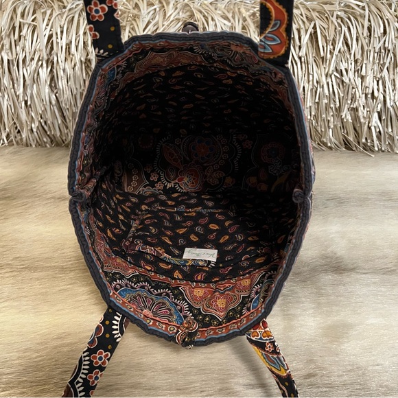 Vintage VERA BRADLEY Kensington 2006 Button M Tote Black Brown Cream Quilted USA - Picture 9 of 12